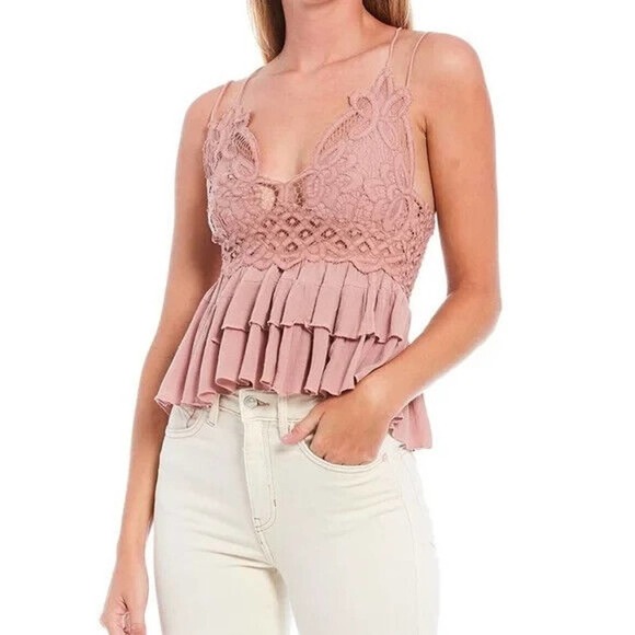 Free People Intimately Adella Cami Tank Sleepwear Bra Top Mauve Ruffle M - Picture 6 of 7